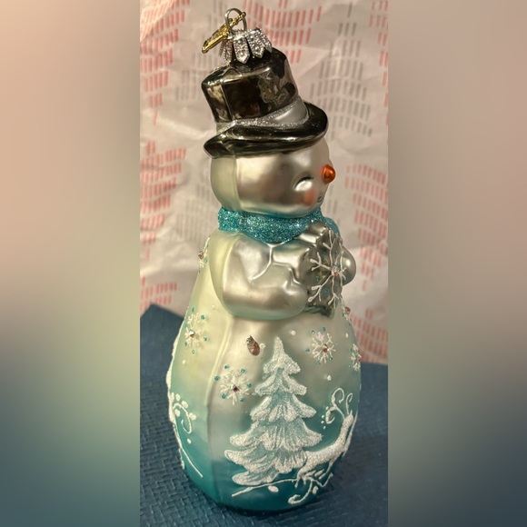 Hallmark Heritage 2016 Winter's Snowman Blown Glass XMAS Ornament w/ Tag RARE - Picture 6 of 8